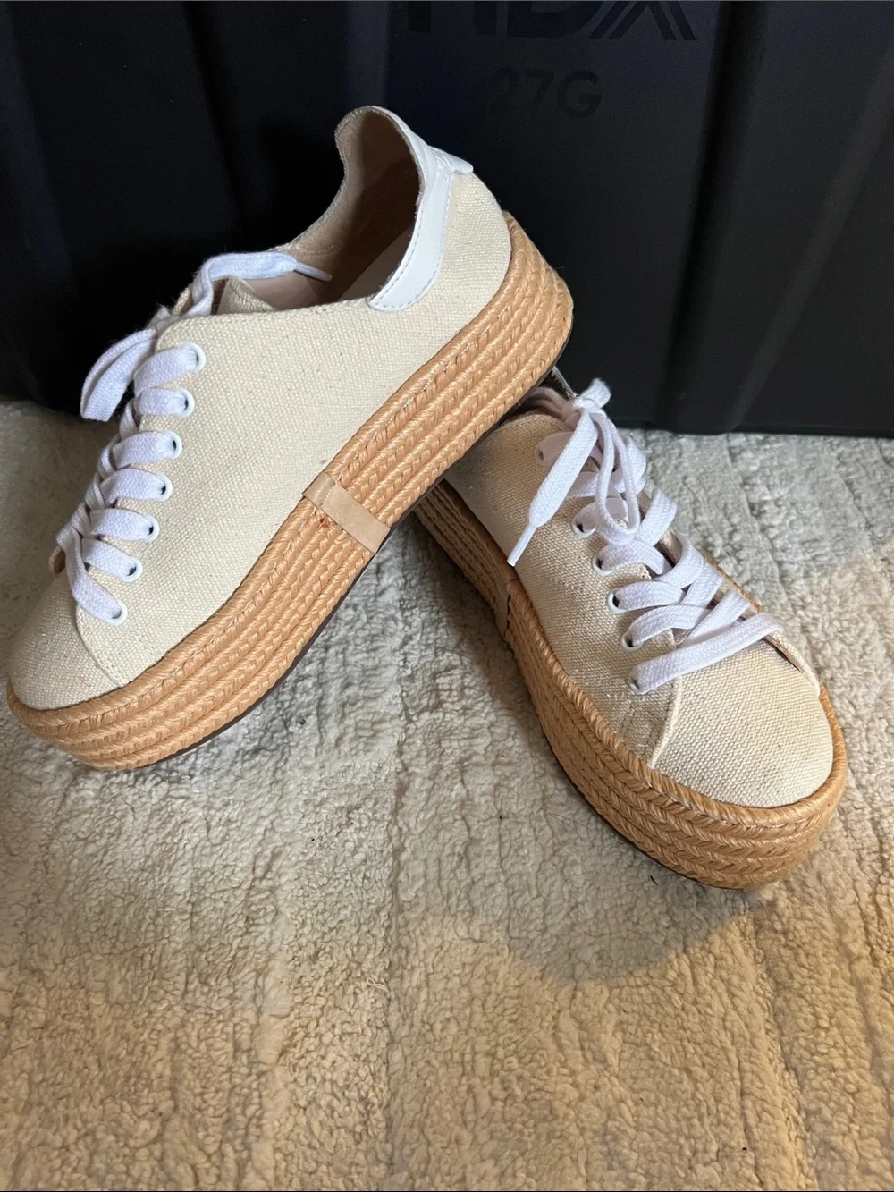 SCHUTZ Cream Canvas Platform Espadrille Sneaker